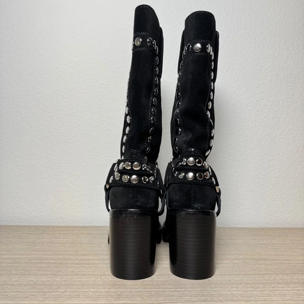 Jeffrey Campbell Gretchen Studded Square Toe Boots Black 6 - Picture 4 of 5